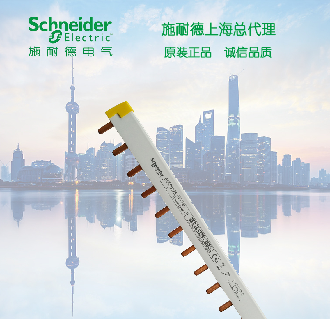 Schneider 2P bus 24-bit can be connected to 12 2P air-open connection copper row terminal block A9XPH224
