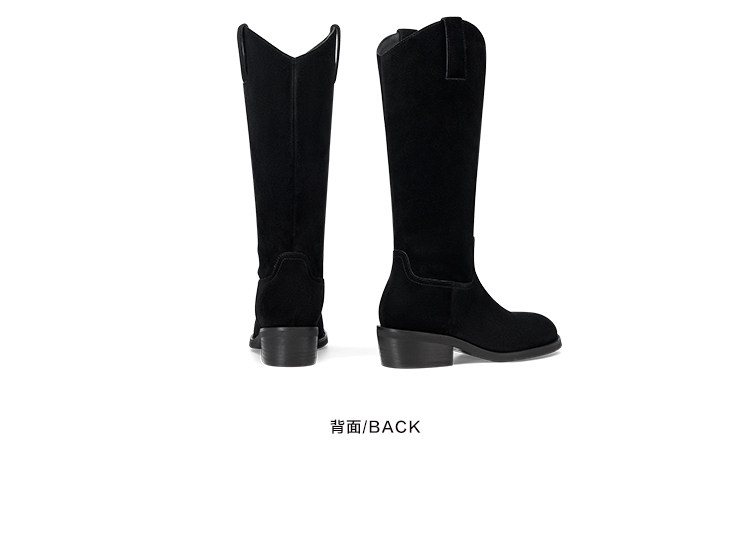 Западные Boots kisscat接吻猫秋季新款堆堆靴时尚粗跟长靴牛绒皮革v口时装靴女