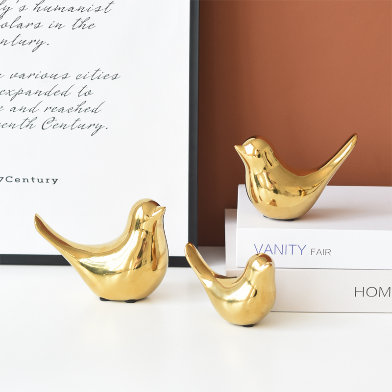Nordic Modern Light Lavish Minimalist Living-room Genguan Bookcase Ceramic Golden Birdie Soft Adornment Creative Wine Cabinet Hem