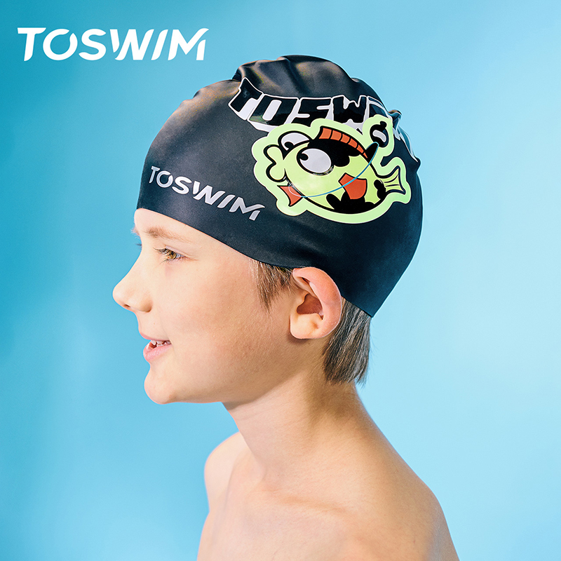 TOSWIM Kids boy silicone swim cap waterproof girl cute comfort and ear swimming cap