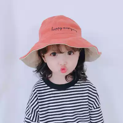 South Korea SZ summer children's fisherman hat girls Japanese double-sided sunscreen thin sunshade hat girls cute and super cute