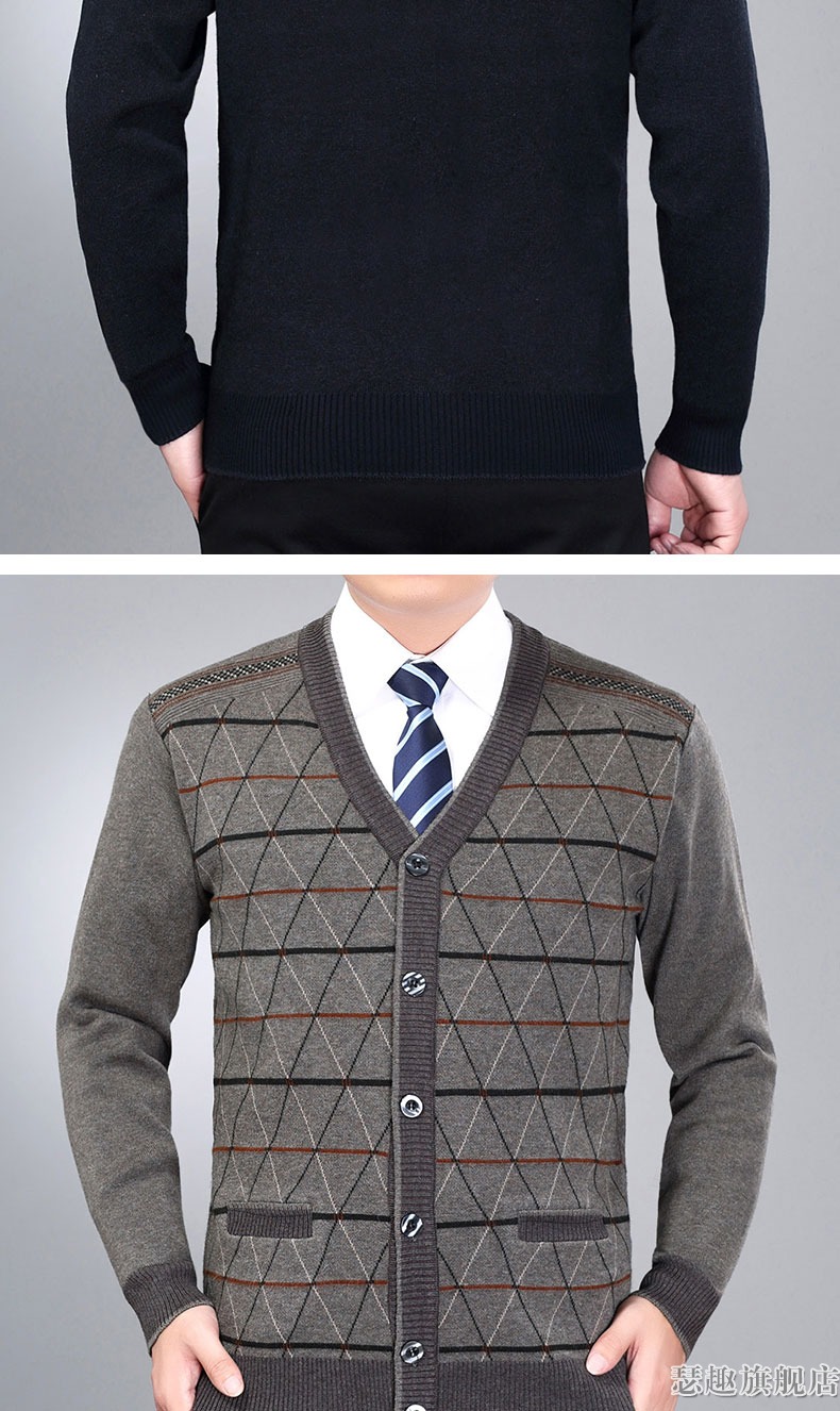 Áo len dệt kim mùa đông trung niên và cao tuổi SQ ST dày áo len nam ấm áp áo len cha trung niên - Cardigan