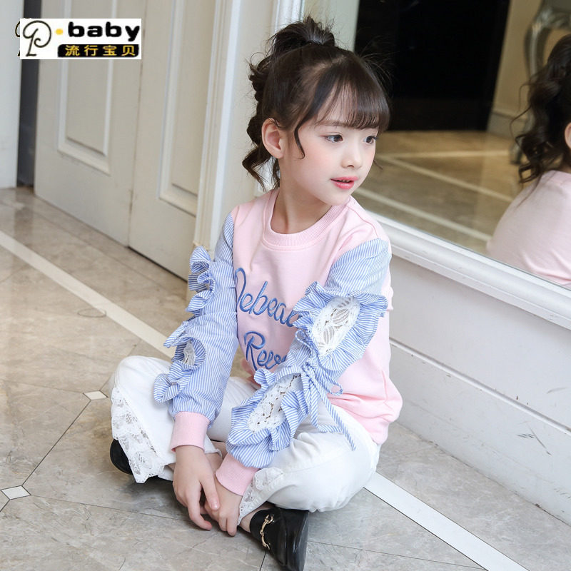 Girls fashion thick T-shirt 2021 new Korean children's spring and autumn foreign school girls big children's spring thin section loose