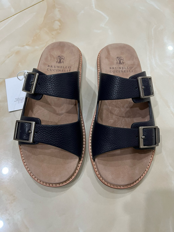 Bc Men's Flat Lightweight Indoor and Outdoor Slippers Casual Sandals Slip-On Beach Shoes Genuine Leather Lazy Slippers Men's Slippers