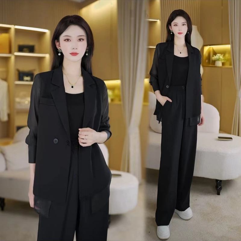Ice Silk Suit Set for Women 2024 Summer New Stylish and Fashionable Professional Loose Thin High-End Suit Two-Piece Set