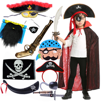 Halloween mask children pirate suit hat eye mask fake hand pirate flag party funny costume props toy