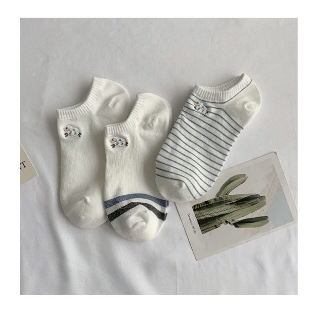 ເດັກຍິງ Summer ບາງໆສີຟ້າເສັ້ນດ່າງຕື້ນປາກເຮືອ socks ວິທະຍາໄລແບບ trendy ຖົງຕີນຕ້ານການເລື່ອນເບິ່ງບໍ່ເຫັນສໍາລັບແມ່ຍິງແກະຝ້າຍບໍລິສຸດ