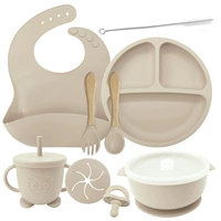 Бежевый [Bib+маленькая всасывающая чашка+миска с двойным ухом (с крышкой)+чашка Panda (с закусочной)+Pacifier+щетка+деревянная ручка ложки]