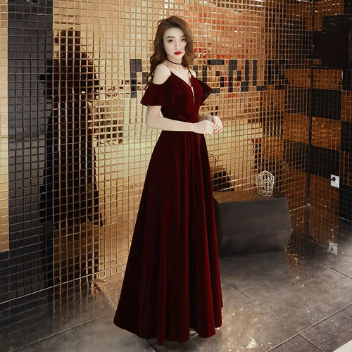 Длинное свадебное платье для невесты, бордовое бархатное вечернее платье, длина макси, эффект подтяжки