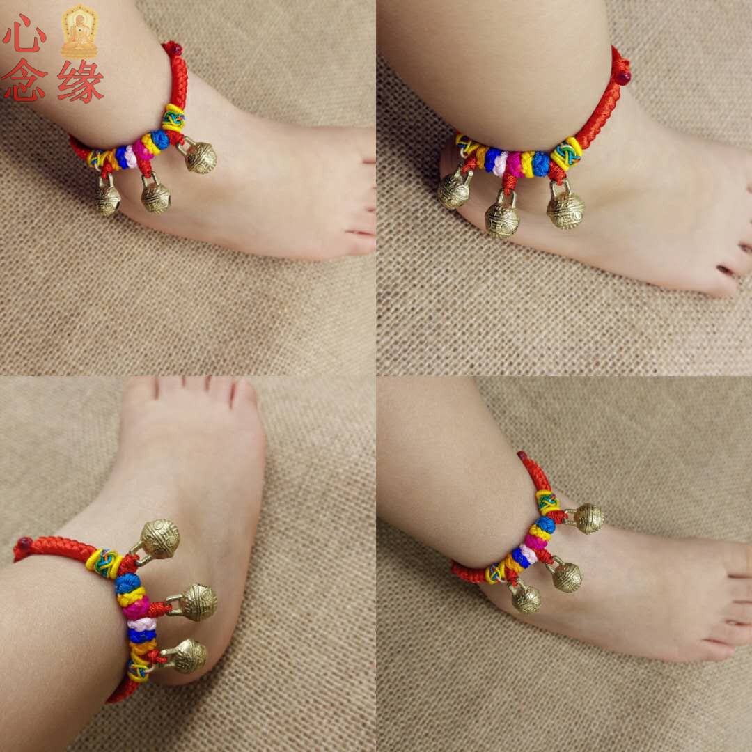 Tiger head toddler copper bell hand chisel baby baby child male and female adult Dragon Boat Festival colorful red rope anklet rope