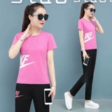 Хлопковый спортивный костюм, тонкие штаны, дышащий комплект для отдыха, для бега, короткий рукав