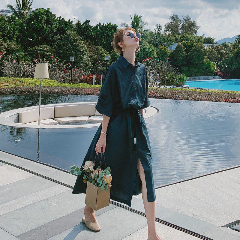 Maternity dress fashion hot mom temperament loose belly cover long personality knee late pregnancy shirt dress tide