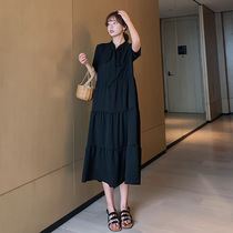 Maternity black long dress summer new fashion mom loose large size dress Korean fashion net red short-sleeved summer