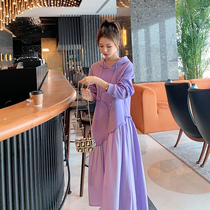 Pregnant women autumn dress 2021 New Tide hot mom pregnancy fashion personality stitching loose long sleeve sweater skirt