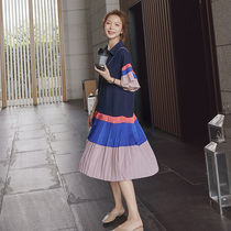 Maternity dress mid-length summer new fashion mom wrinkled maternity dress Korean version loose color summer skirt
