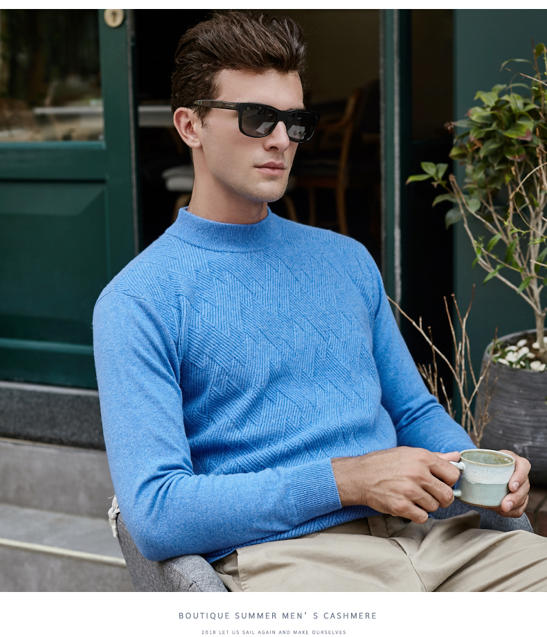 Kaiser / Caesar Giới trẻ Nam Áo thun cổ tròn tươi Áo len cashmere Cổ áo thấp - Áo len Cashmere sơ mi nam đẹp
