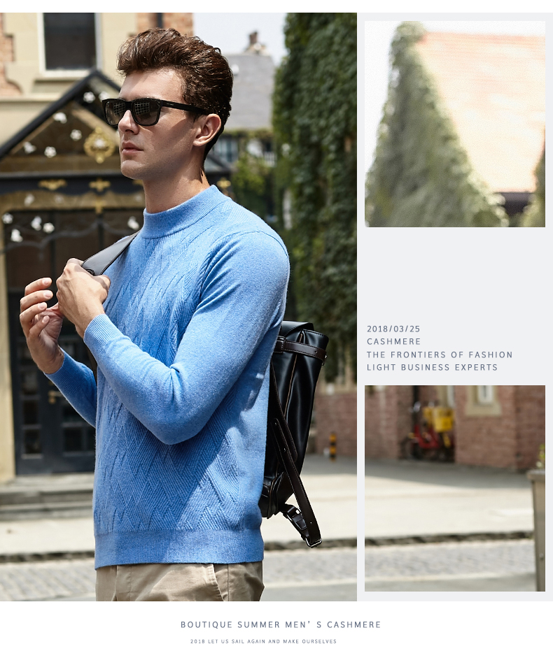 Kaiser / Caesar Giới trẻ Nam Áo thun cổ tròn tươi Áo len cashmere Cổ áo thấp - Áo len Cashmere sơ mi nam đẹp