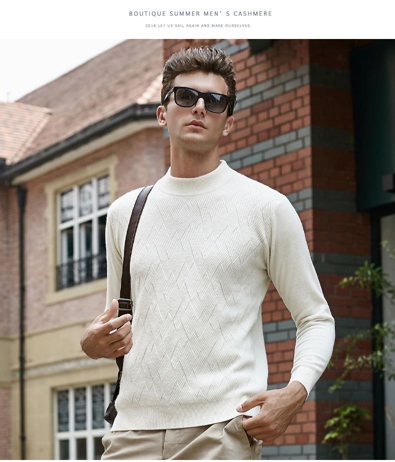 Kaiser / Caesar Giới trẻ Nam Áo thun cổ tròn tươi Áo len cashmere Cổ áo thấp - Áo len Cashmere sơ mi nam đẹp