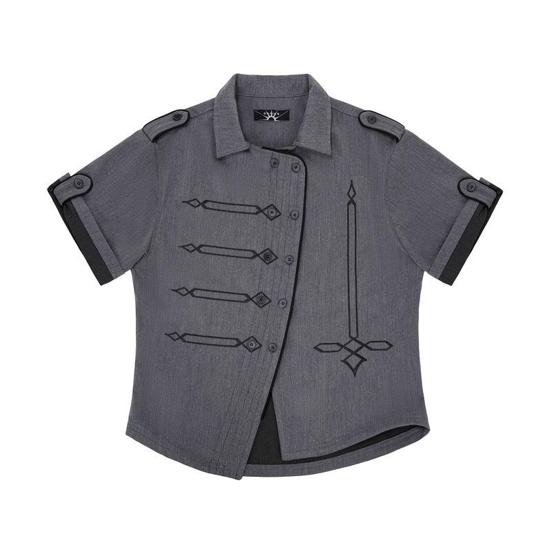 Esaias Saiya's Embroidered Napoleon-Style Shirt with Diagonal Placket and Button Placket, Made of Rice Bran Texture Fabric
