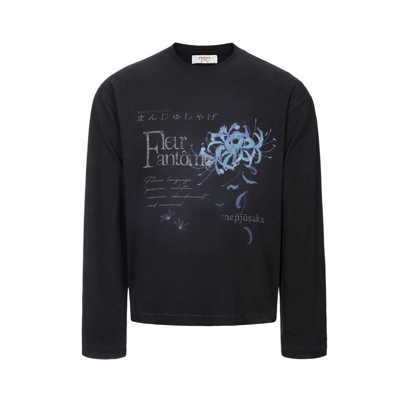 Isaiah's "Bianhua Flower" (Lily of the Valley) Retro Digital Print Bamboo Cotton Long-Sleeve T-Shirt