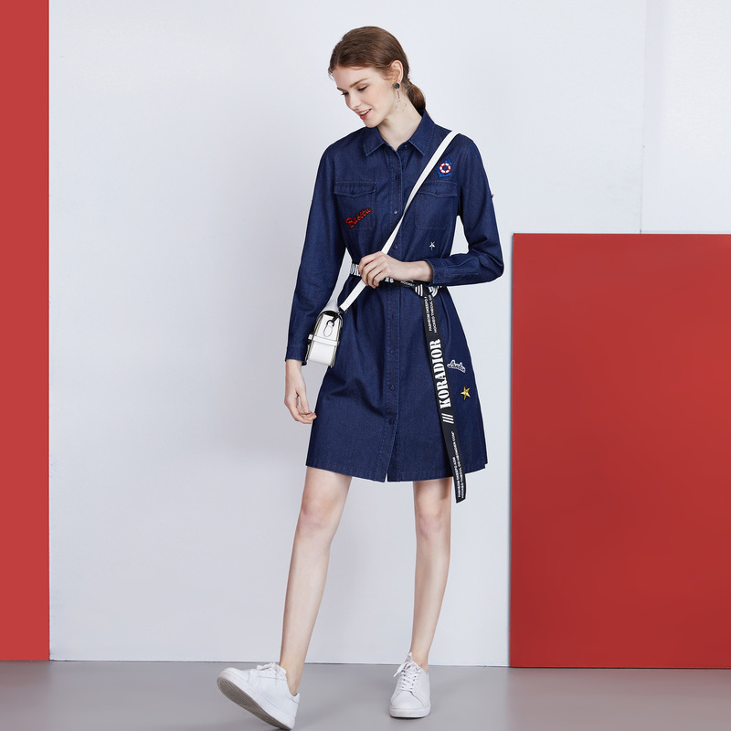 2019 mùa đông Dress Mid-Chiều dài Denim ăn mặc Coat Koradior Leitir Nhãn hiệu nữ