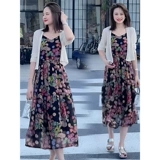 Летнее универсальное легкое и тонкое платье-комбинация, комплект, цветочный принт