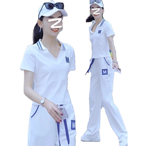European station casual sports suit for women 2024 new summer thin fashion street short-sleeved trousers two-piece set