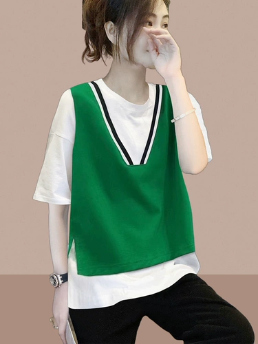 Летняя одежда, хлопковая футболка с коротким рукавом, комплект, большой размер, свободный крой