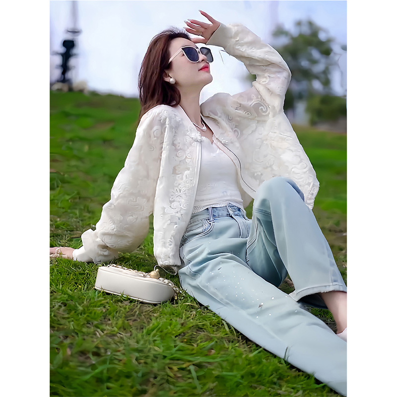 Lace Chinese-Style Sun Protection Jacket, Thin Short Coat for Women, New Spring and Autumn Baseball Jacket, Stylish and High-End Chanel-Style Top Lace Chinese-Style Sun Protection Jacket, Thin Short Coat for Women, New Spring and Autumn Baseball Jacket, Stylish and High-End Chanel-Style Top