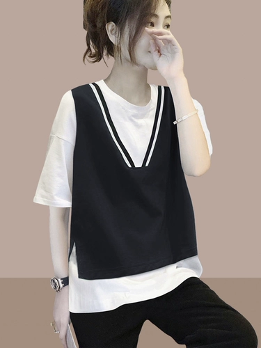 Летняя одежда, хлопковая футболка с коротким рукавом, комплект, большой размер, свободный крой