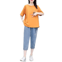 2024 new summer style loose large size flesh-covering temperament retro western style casual fashion two-piece suit short-sleeved T-shirt for women