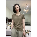 Летняя хлопковая футболка с коротким рукавом, V-образный вырез, по фигуре