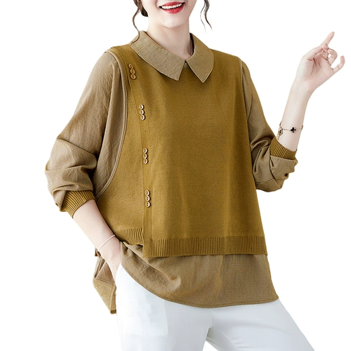 Базовый приятный телу комплект для матери для пожилых людей, осенний модный лонгслив, в западном стиле, для среднего возраста