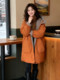 Old money style reversible orange and gray contrasting color hooded cotton jacket for women 2025 autumn and winter new style mid-length thickened warm jacket