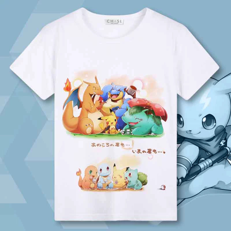 Pikachu áo thun Pokemon Pokemon Pokemon Anime Anime nam và nữ sinh viên tay áo ngắn - Carton / Hoạt hình liên quan hình nhãn dán cute