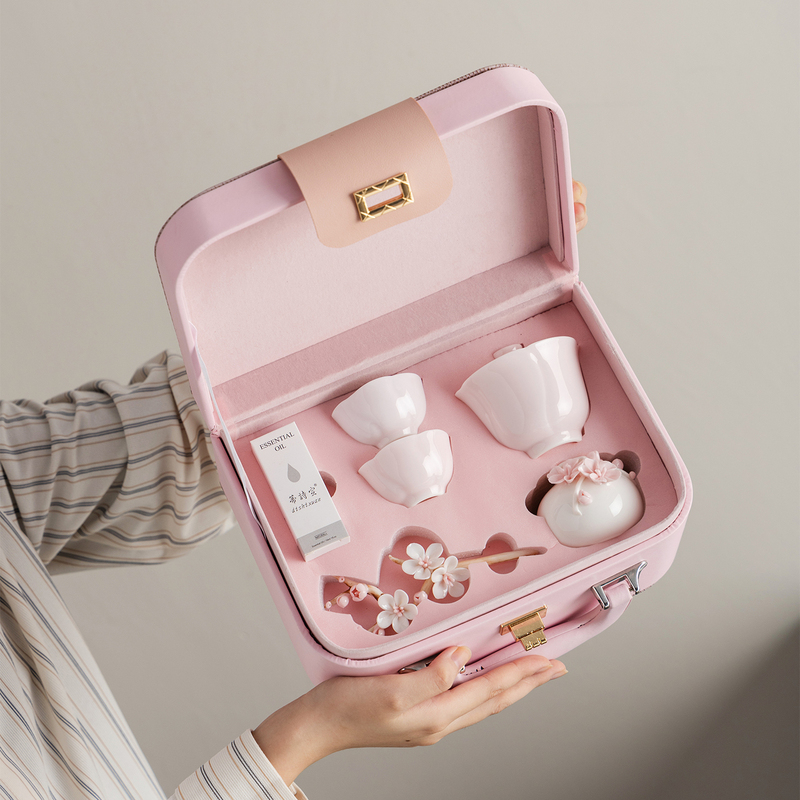 Pink Jade Tea Set for Home Use, Including a Gaiwan and Teacups, Suitable as a Birthday Gift for Teachers, Friends, or Besties