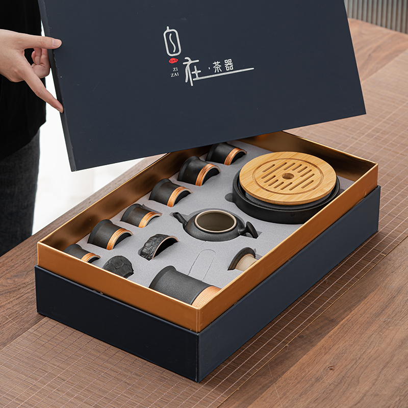 Ceramic kung fu tea set set home Tea office meeting simple teapot tea cup small set gift box customization
