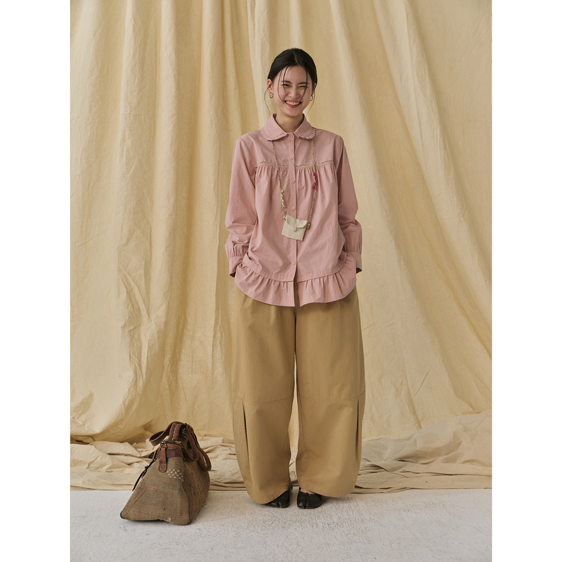 Popoup26Ss Lace Splicing Two-Tone Pleated Lace Shirt