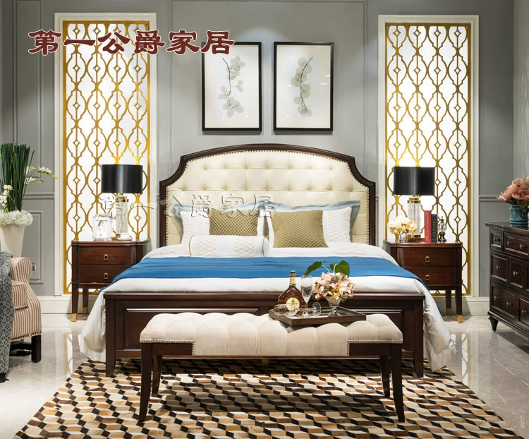 Nội thất cổ điển Âu Mỹ Mới Gỗ nguyên chất Mỹ nguyên chất FW98-1 Queen Bed 1.5 Bedside Bed Bed Stool - Bộ đồ nội thất