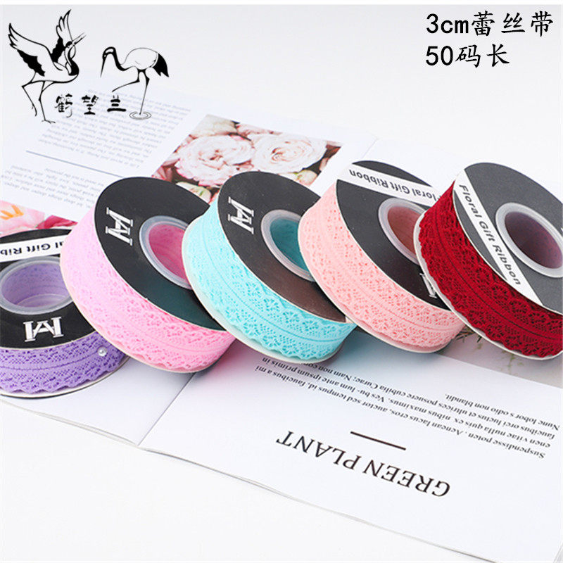 3cm lace with flowers packing material lace ribbon colored with floral bouquet butterfly knot digy strap floral ribbon