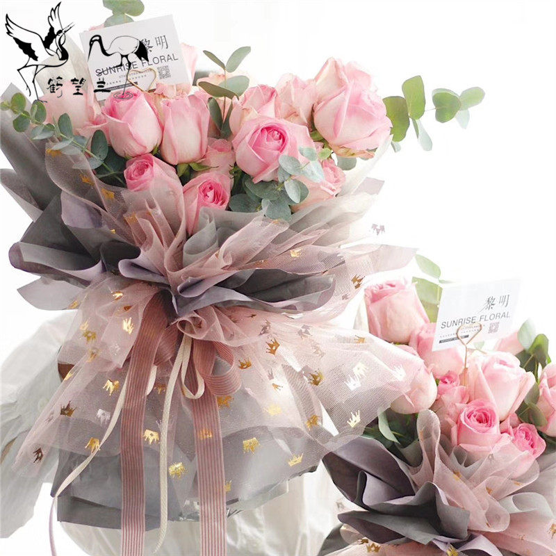 Han Style Crown Yarn Flowers Packaging Mesh Yarn Rose Bouquet Queen Lace Flower Shop Purse floral materials floral materials