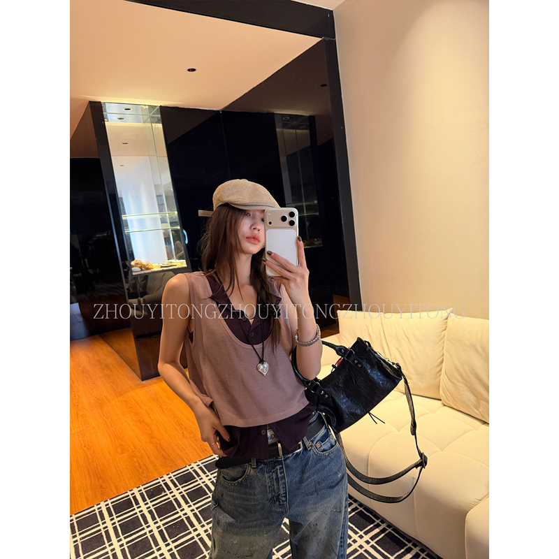 【Layering Rules】 Zhou Yitong's New Two-Piece Sleeveless Vest for Women, Summer Design with a Unique and Niche Style for Layering