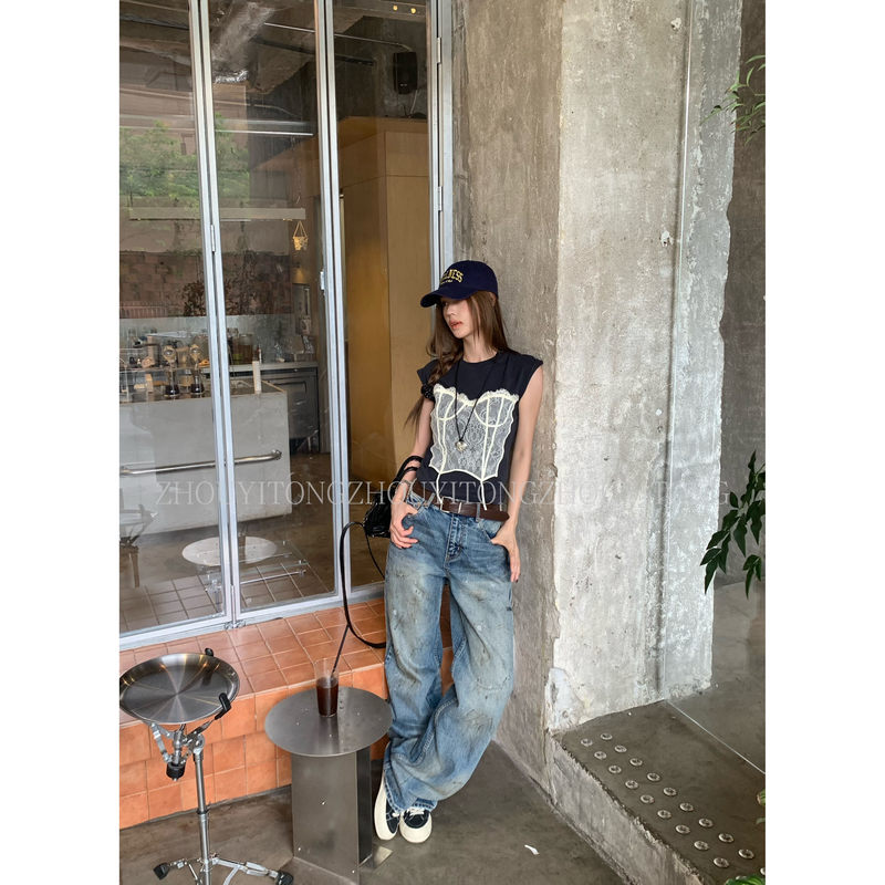 【Vintage Blues】Zhou Yitong Blue High-Waisted Washed Straight-Leg Jeans for Women, Summer Niche Design Pants 【Vintage Blues】Zhou Yitong Blue High-Waisted Washed Straight-Leg Jeans for Women, Summer Niche Design Pants