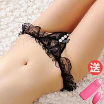 Womens sex underwear set see-through open gear panties jumping eggs Japanese thong pearl massage