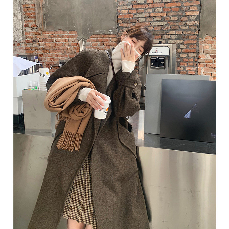 (13C) Burlington coat retro ancient warm café herringbone textured wool with coat IN34