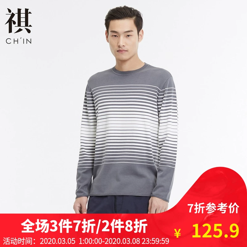 CHIN Qi Men Modal Cotton sọc áo len mùa thu và mùa đông Thanh niên tay dài Áo thun đáy quần áo len - Áo len