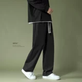 Мужские черные штаны, трендовые универсальные повседневные брюки, свободный прямой крой, изысканный стиль