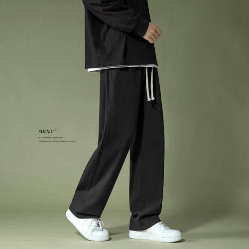 Мужские черные штаны, трендовые универсальные повседневные брюки, свободный прямой крой, изысканный стиль