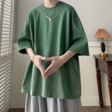 Ретро хлопковая летняя футболка с коротким рукавом, градиент, оверсайз, круглый воротник, в американском стиле