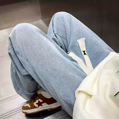 Осенние джинсы, летние тонкие черные штаны, свободный прямой крой, в американском стиле